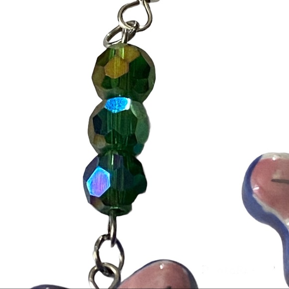 Hand Crafted Porcelain Butterfly Dangle Earrings Blue Pink Green Pretty Spring - Picture 3 of 4